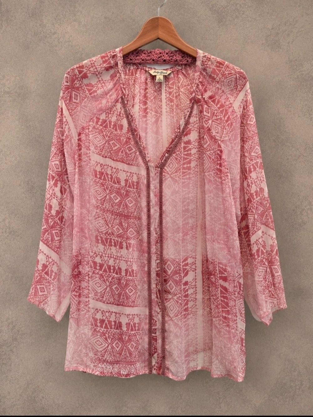 Lucky Brand Pink Printed Sheer Boho Tunic